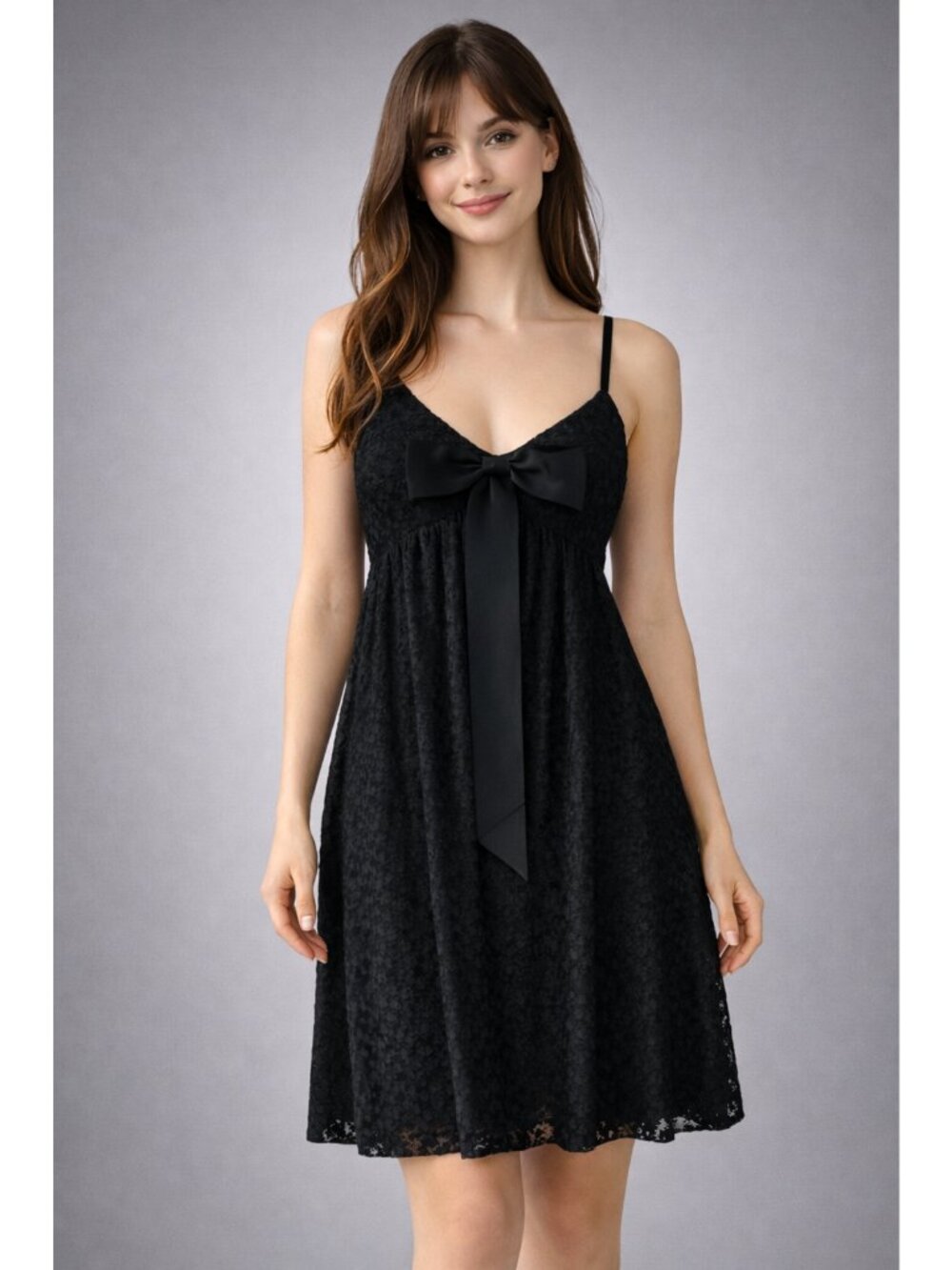 Coquette Lace Babydoll Dress Black Bow Empire Waist Flowy Sz 4 NWT